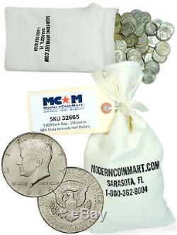 $100 Face Bag 200 Coins 90% Silver 1964 Kennedy Half Dollars Avg Circ SKU32665