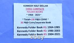 108 KENNEDY Half Dollars 1964-2021/1964-70 Silver in 3 Whitman Albums10% OFF