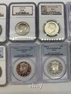 (12) 1964-2014 PCGS & NGC Various Silver & Clad Kennedy Half Dollars 50c