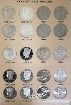 186 Coin Kennedy Half Dollar Set Unc in Dansco, including Proof, Silver + Satin
