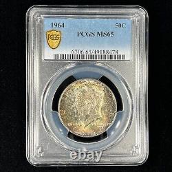 1964 50C MS65 Toned Kennedy Silver Half Dollar PCGS Gold Shield Rainbow Toning