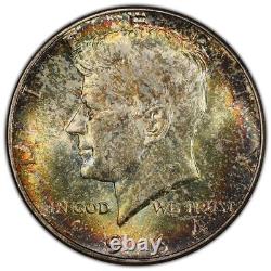 1964 50C MS65 Toned Kennedy Silver Half Dollar PCGS Gold Shield Rainbow Toning