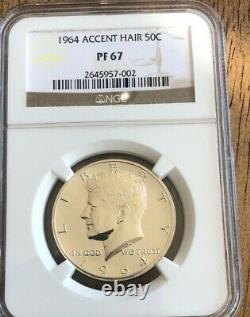 1964 50C Silver Kennedy Half Dollar Proof Accented Hair Variety NGC PF67