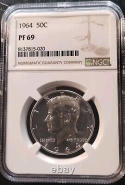 1964 50c Kennedy Half Dollar PF 69. Certified By NGC