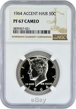 1964 Accent Hair 50c Silver Proof Kennedy Half Dollar NGC PF 67 Cameo