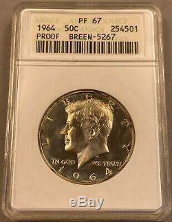 1964 Accented Hair Kennedy Half Dollar Proof ANACS PR67 Old Holder