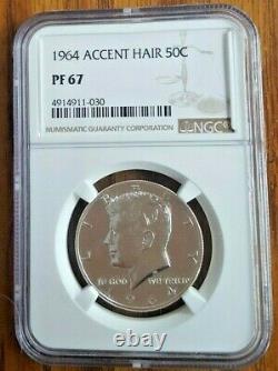 1964 Accented Hair Silver Kennedy Half Dollar, NGC Pr 67, Blast White No Spots