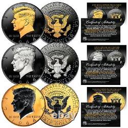 1964 BU Silver Kennedy Half Dollar 2-Sided BLACK RUTHENIUM Set of All 3 Versions