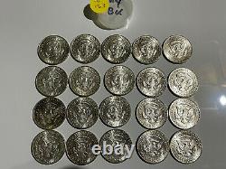 1964 BU Uncirculated 20 Coins 90% Silver Kennedy Half Dollars Roll 50c
