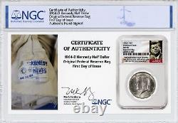 1964-D 50C First Day of Issue Discovery Bag Kennedy Half Dollar MS63 NGC with COA