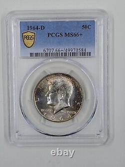 1964 D 50C PCGS MS66+ Kennedy Half Dollar Rainbow Tone