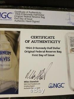 1964 D Kennedy Half Dollar 50c Ngc Choice Bu Fdoi, Original Fed. Res. Mint Bag