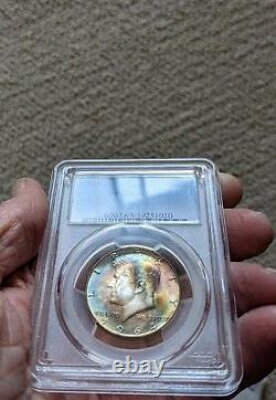 1964-D Kennedy silver half dollar PCGS MS65 rainbow toned obverse and reverse