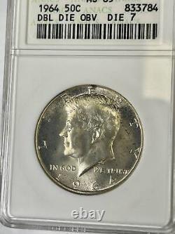 1964 Half Dollars Kennedy ANACS MS-65 DDO Die 7