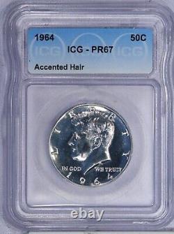 1964 Kennedy Half Dollar 50c ICG PR67 PF67 Accented Hair Variety