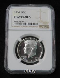 1964 Kennedy Half Dollar NGC Graded PF69 Cameo Proof 90% Silver