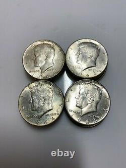 1964 Kennedy Half Dollars 90% Silver Coins Roll of 20 Coins $10 Face Value