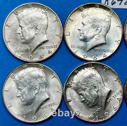 1964 Kennedy Half Dollars Lot of 8 Coins ALL 90% Silver Half Dollar Coin K648