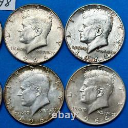 1964 Kennedy Half Dollars Lot of 8 Coins ALL 90% Silver Half Dollar Coin K648
