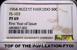 1964 Kennedy Half Top Pop 1/0 Fyoi Pf69 Fs-103 Ddo Accented Hair Ngc Tv & Qrc
