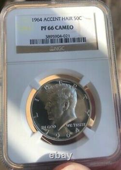 1964 Kennedy Silver Half Dollar Accented Hair Cameo Proof 66 Ngc Certified