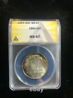 1964 Kennedy half dollar 90% silver ANACS MS 67 6275109 NICE TONING
