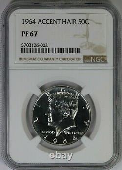 1964 NGC 50C Silver Kennedy Half Dollar Proof PF67 Accent Hair Variety 002