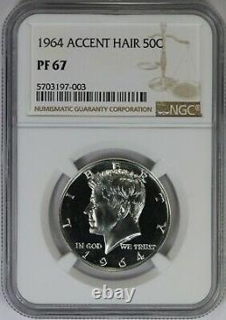 1964 NGC 50C Silver Kennedy Half Dollar Proof PF67 Accent Hair Variety 003