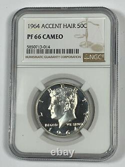 1964 NGC PF66 CAMEO Accent Hair Kennedy Half Dollar Price Guide $240