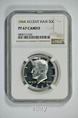 1964 NGC PF 67 CAMEO Accent Hair Silver Kennedy Half Dollar-Price Guide $575