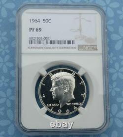 1964 NGC PF 69 Kennedy Silver Half Dollar, Gem Proof 69, Near Cameo, Top Grade