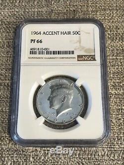 1964 PF66 Accent Hair Kennedy Half Dollar Silver Proof NGC Graded