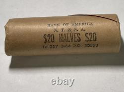 1964-P B of A Full Roll 40 Coins Uncirculated 90% Silver Kennedy Half Dollars