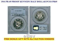 1964 Pr-69 Silver Proof Kennedy Half Dollar Pcgs Pr69