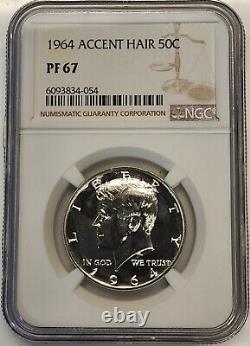1964 Proof Kennedy Half Dollar Accent Accented Hair NGC PF67