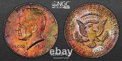 1966 50C Kennedy Silver Half Dollar Coin NGC MS62 Monster Rainbow Toned Semi PL