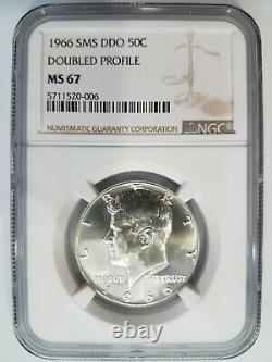 1966 SMS Kennedy Half Dollar Double Profile NGC MS 67 Doubled Die Obverse DDO