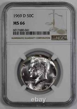 1969 D Kennedy Half Dollar 50c Ngc Certified Ms 66 Mint State Unc (041)