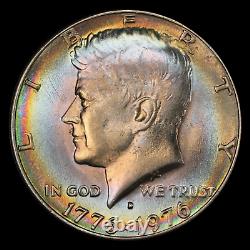 1976-D Bicentennial Kennedy Half Dollar PCGS AU58 Lovely Rainbow Toning