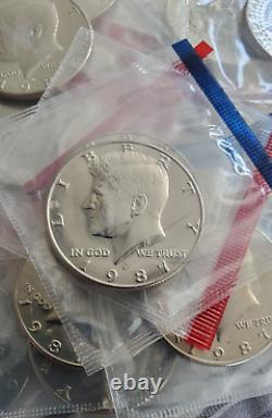1987 P & D Kennedy Half Dollar Roll 10D Mints & 10 P Mints From Mint Sets