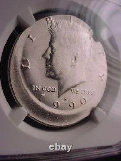 1990-p Kennedy Half Dollar 10% Off Center Mint Error Ngc Certified Ms-64! #813