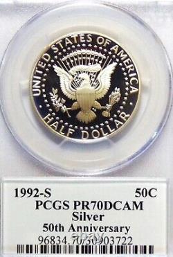 1992-s Silver Kennedy 50th Anniversary Half Dollar Portrait Label Pcgs Pr70dcam