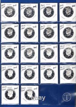 1999 S through 2016 S SILVER PROOF Kennedy Half Dollar Set-18 Gem Proof Coins
