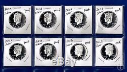 2009 S through 2016 S SILVER PROOF Kennedy Half Dollar Set-8 Gem Proof Coins