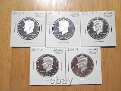 2010 2011 2012 2013 2014 S Silver Proof Kennedy Half Dollar 5 Coin Lot Set