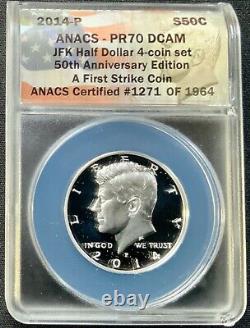 2014 50th Anniversary Kennedy Half-Dollar Silver 4 Coin Set ANACS 70 Grades