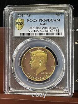 2014-W50th Anniversary Kennedy Half Dollar Gold Proof Coin, PCGS PR69DCAM. BOX/COA