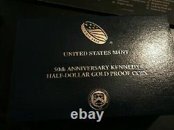 2014-W 3/4 oz pure Gold Half-Dollar Kennedy 50th Anniversary Proof withOGP -CLEAN