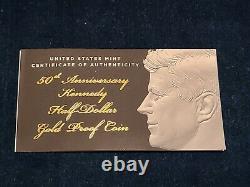 2014-W 50th Anniversary Kennedy Gold Proof Half Dollar with COA and OGP