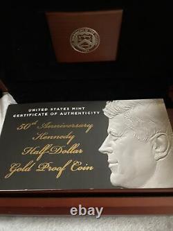 2014-W 50th Anniversary Kennedy Half Dollar Gold Proof, minor toning/patina